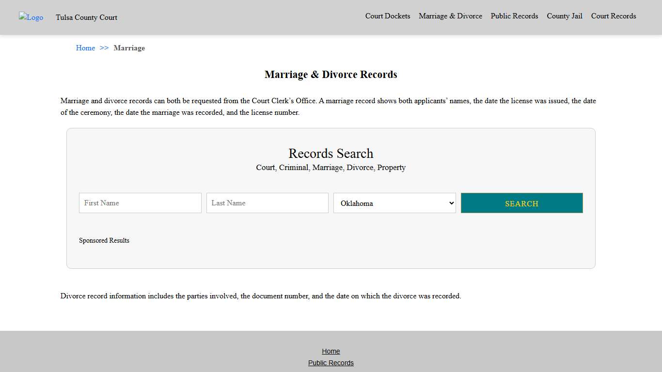 Marriage & Divorce Records | Tulsa County Court